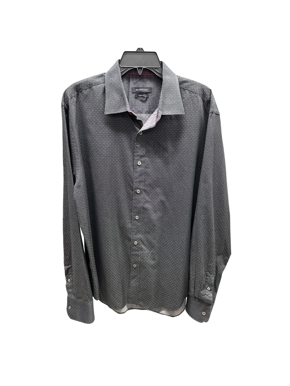 Bugatchi Shaped Fit Gray Polka Dot Button Front Shirt XL
